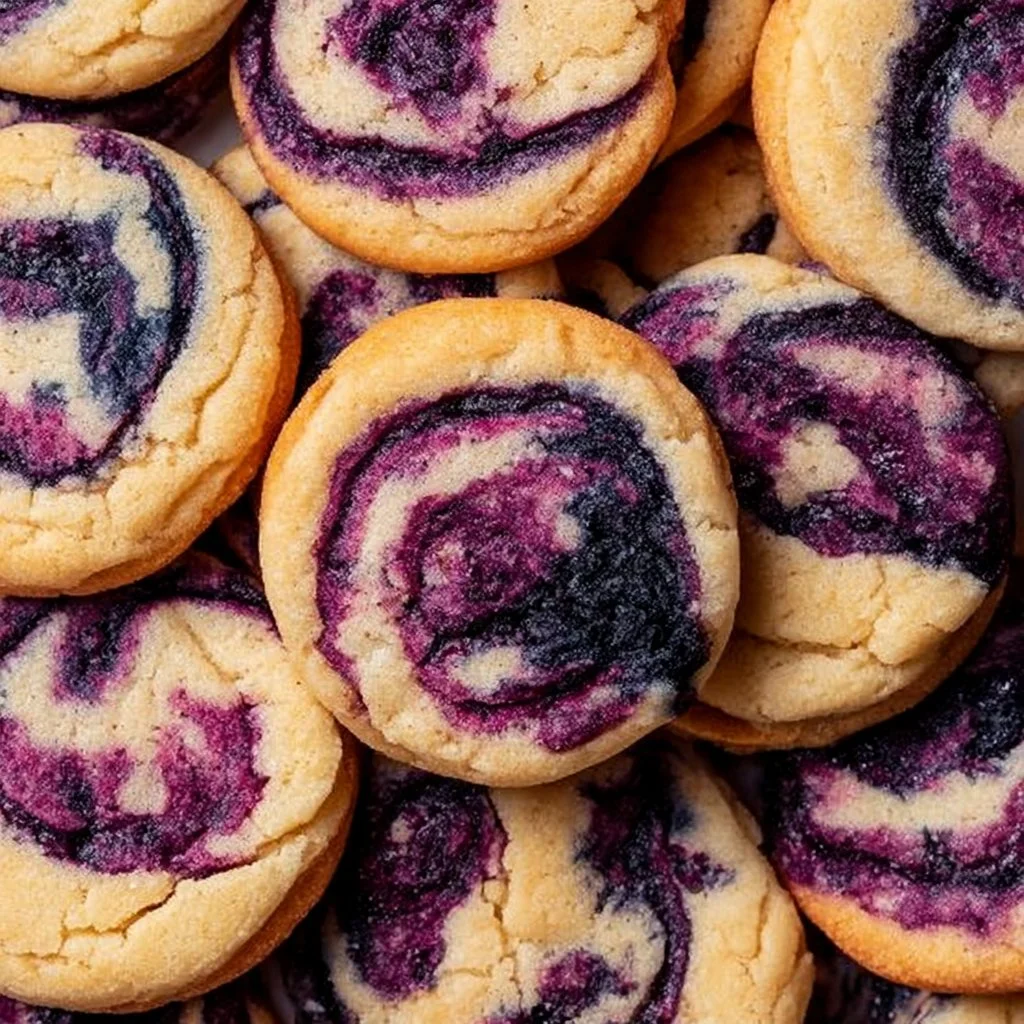 Freshly baked blueberry cheesecake cookies on a cooling rack.