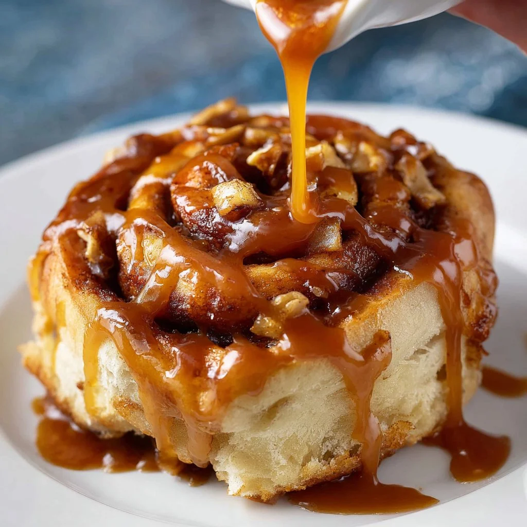 Delicious caramel apple cinnamon rolls drizzled with caramel glaze