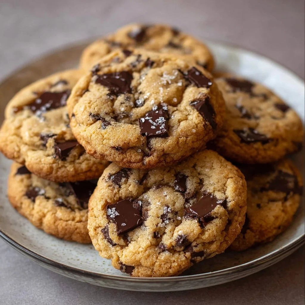 Baking chewy sourdough cookies on a wooden countertop with ingredients.