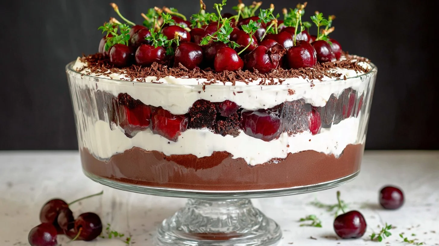 Classic Black Forest Trifle with Cherries and Chocolate Cake