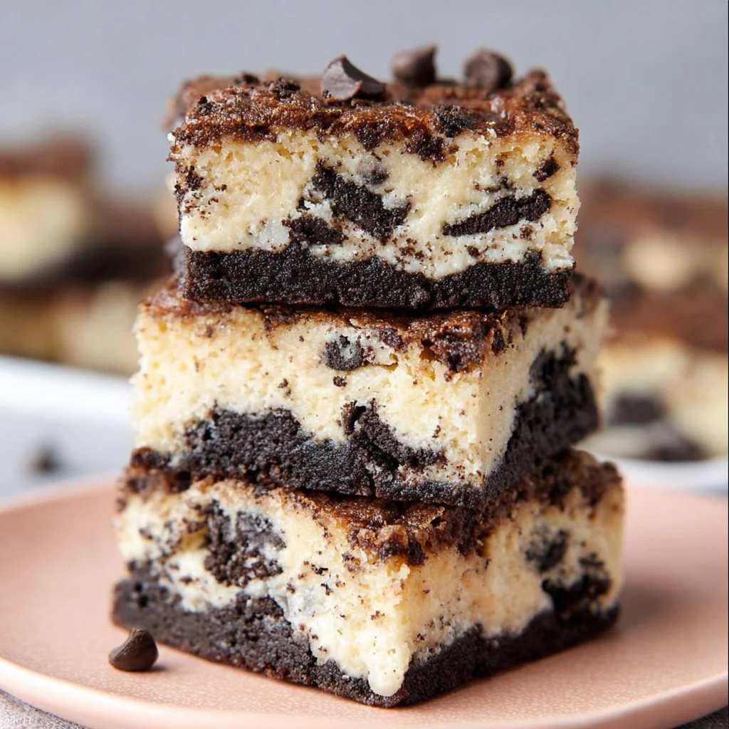 Delicious Cookies and Cream Brownies topped with crushed Oreos