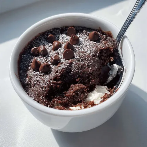 Delicious cottage cheese microwave brownie served in a dish