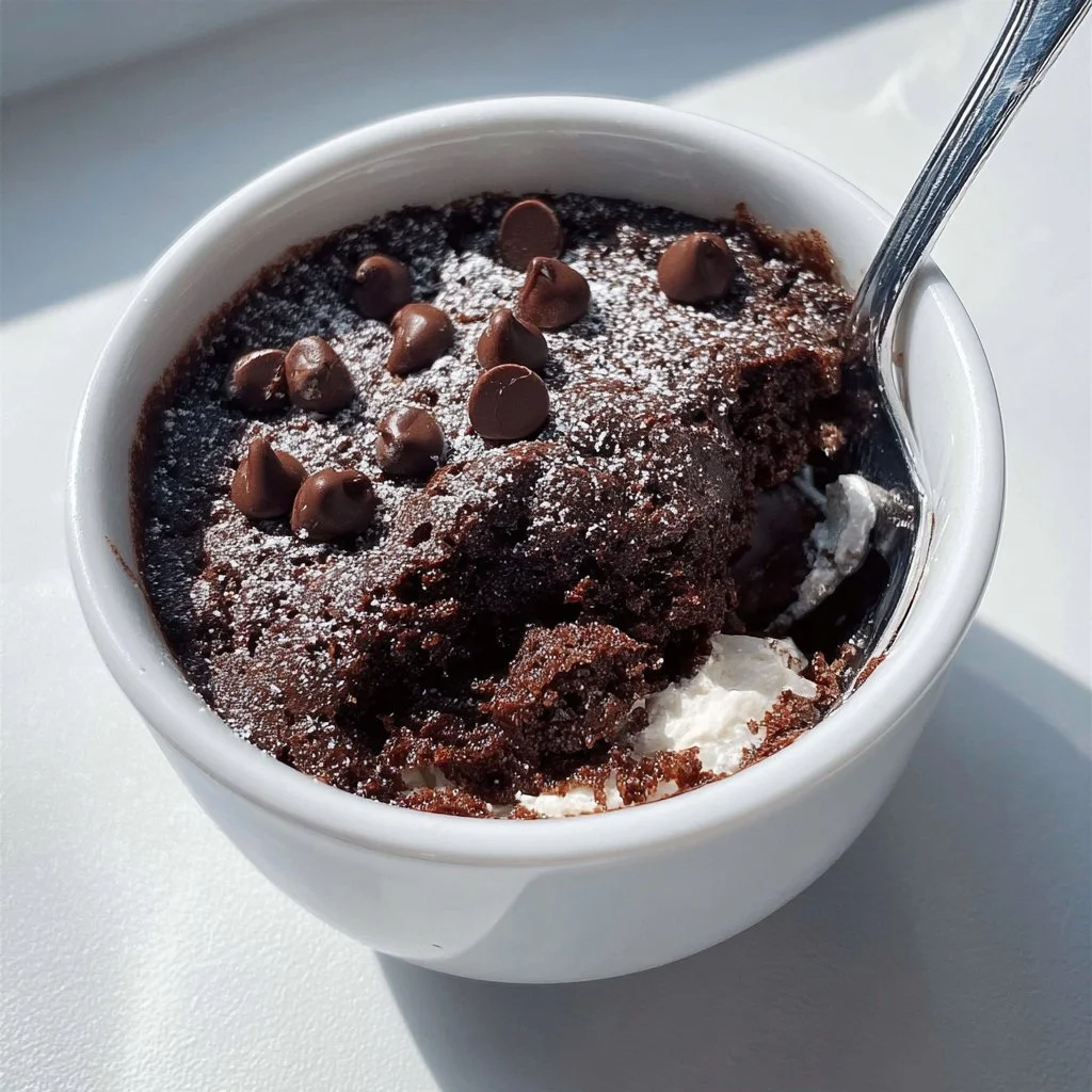Delicious cottage cheese microwave brownie served in a dish