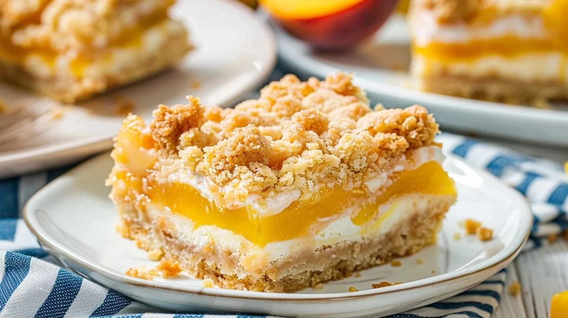 Easy Peach Cobbler Cheesecake Bars