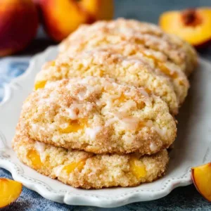 Fluffy peach cobbler cookies baked with fresh peaches and a golden crust