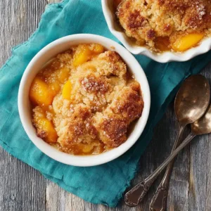 Delicious homemade peach cake topped with fresh peaches and whipped cream.