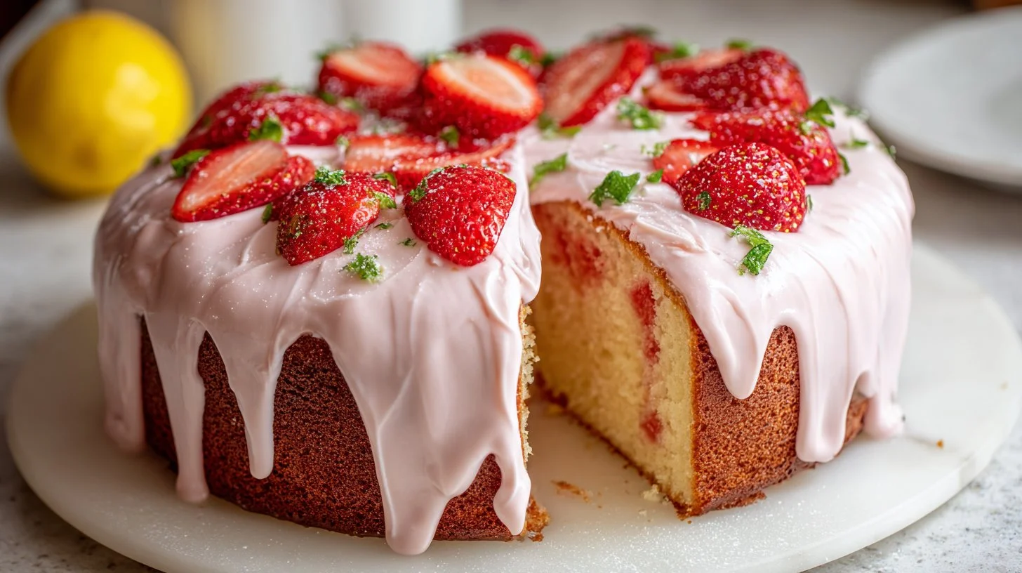 Homemade Strawberry Lemon Cake with Fresh Berries
