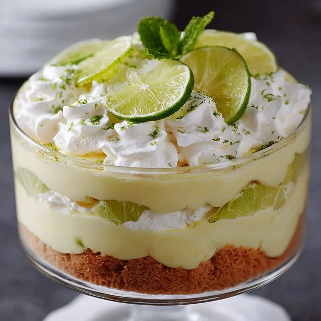 Key Lime Pie Trifle with Fresh ingredients in a clear dessert dish