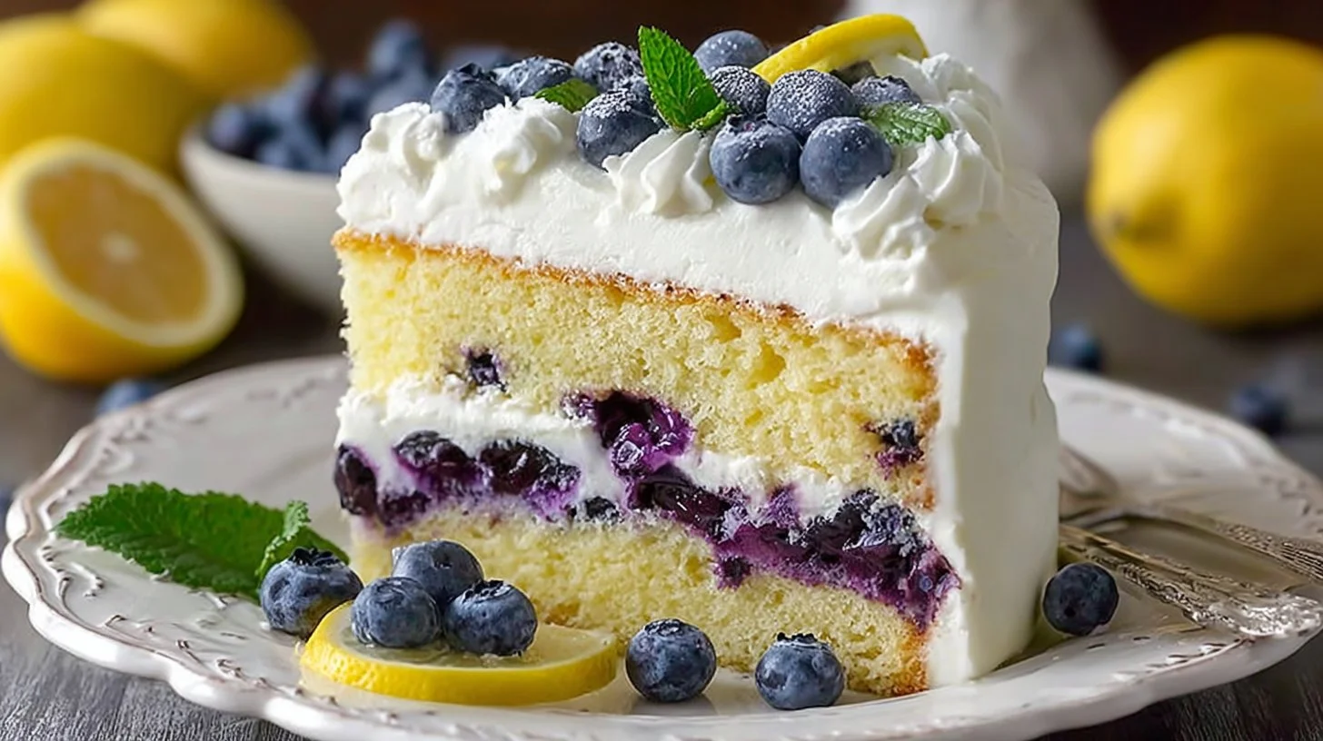 Lemon Blueberry Cake with Whipped Lemon Cream Frosting