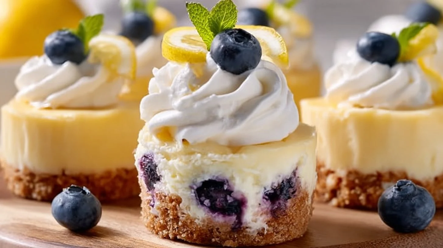 Lemon Blueberry Mini Cheesecakes with Smooth Filling