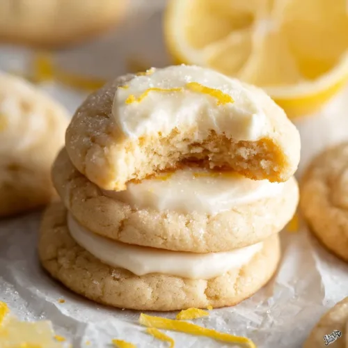 Lemon cheesecake cookies with creamy centers on a plate