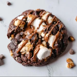 Freshly baked Levain Bakery Rocky Road Cookies with chocolate and marshmallows