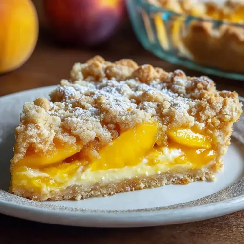Homemade Peach Cobbler Bars served on a plate with fresh peaches.