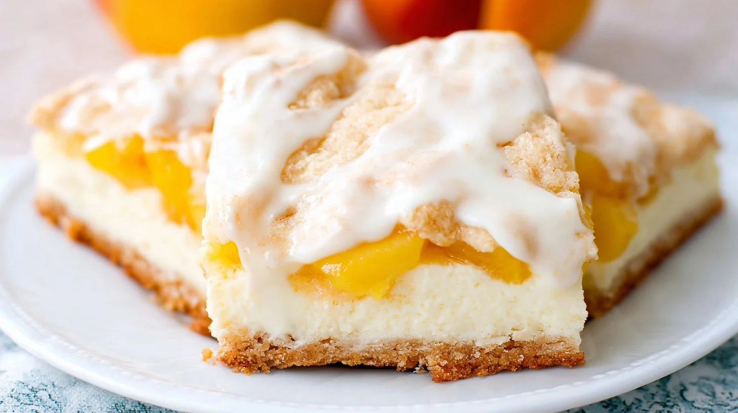 Peach Cobbler Cheesecake Bars with Creamy Layers