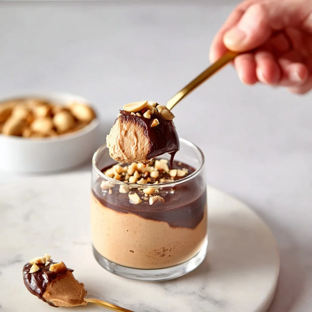 Creamy Peanut Butter Cottage Cheese Mousse dessert in a bowl