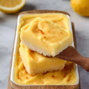 Soft Lemon Dessert Bars with Fresh Citrus Flavor 3 Delicious soft lemon dessert bars served on a white plate with lemon slices.