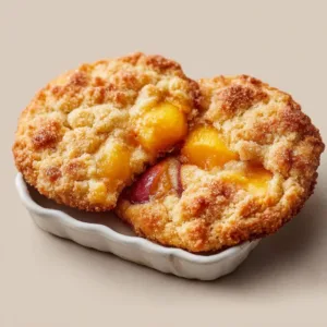 Delicious soft peach cobbler cookies on a plate with fresh peaches