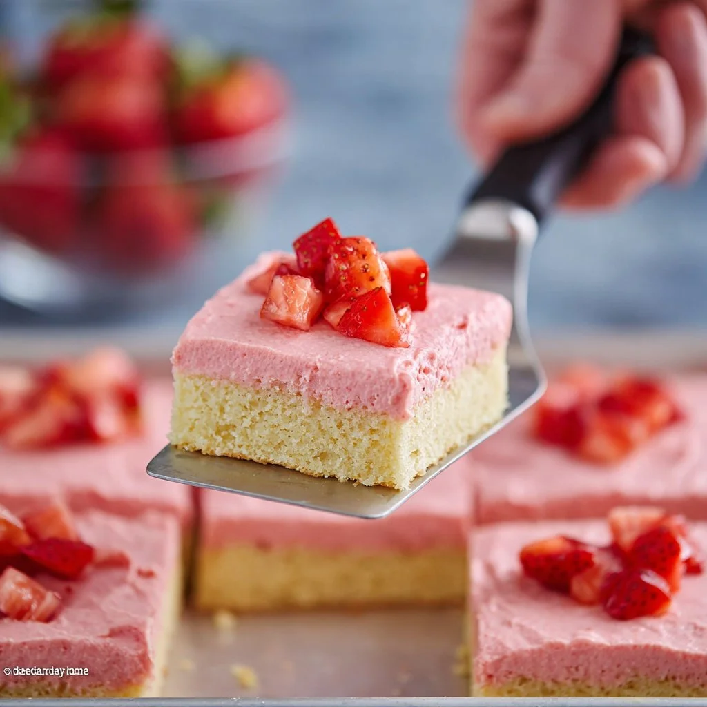 Soft strawberry cookie bars with a vibrant red strawberry topping