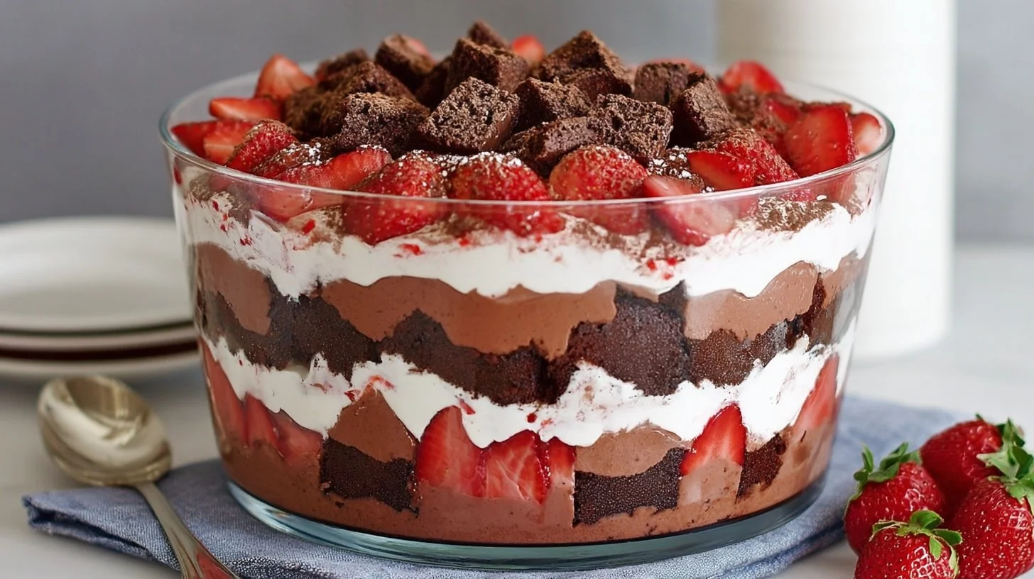 Strawberry Brownie Trifle with Rich Chocolate Layers
