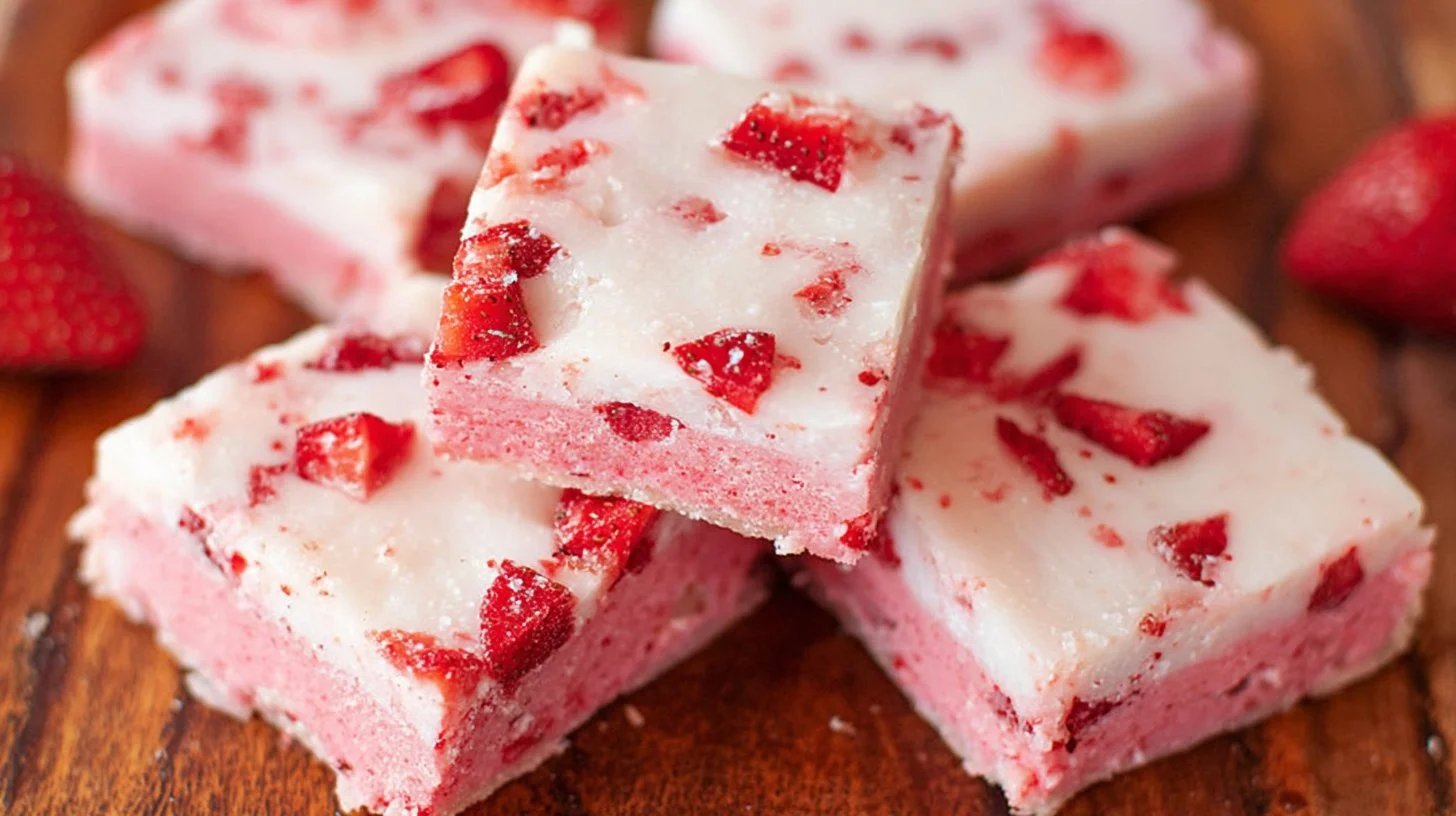 Strawberry Brownies with Vanilla Glaze