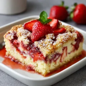 Delicious strawberry cheesecake dump cake with fresh strawberries on top