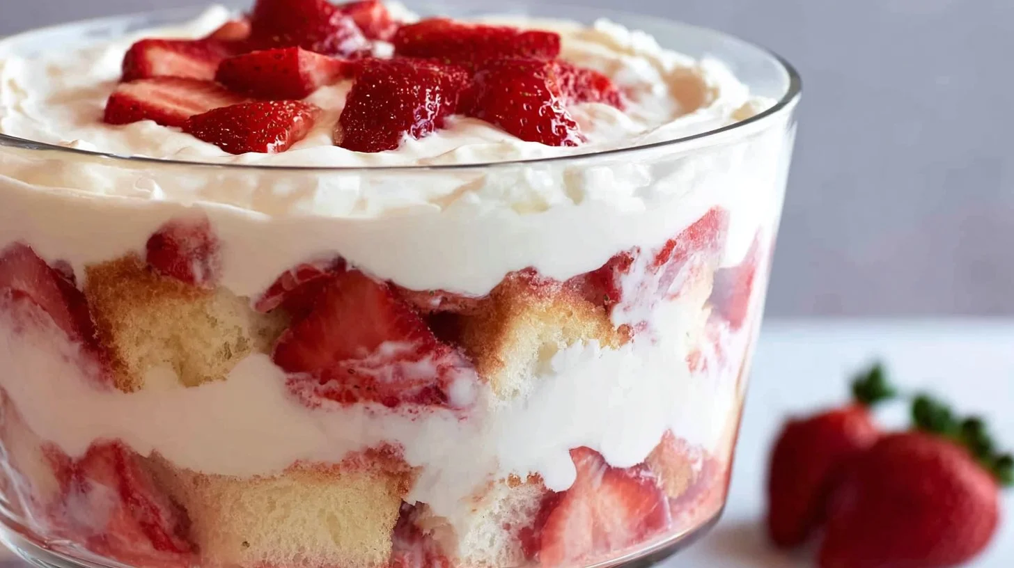 Strawberry Trifle with Angel Food Cake and Fresh Cream