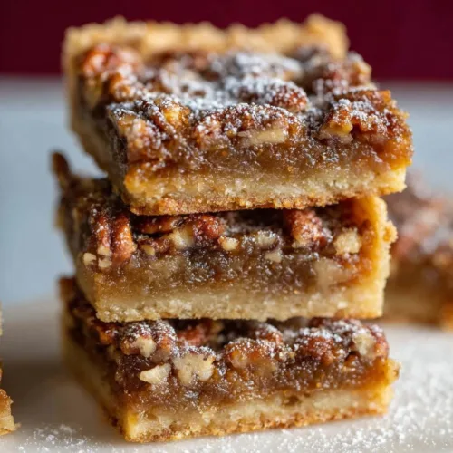 Delicious pecan butter tart squares ready to serve on a dessert platter