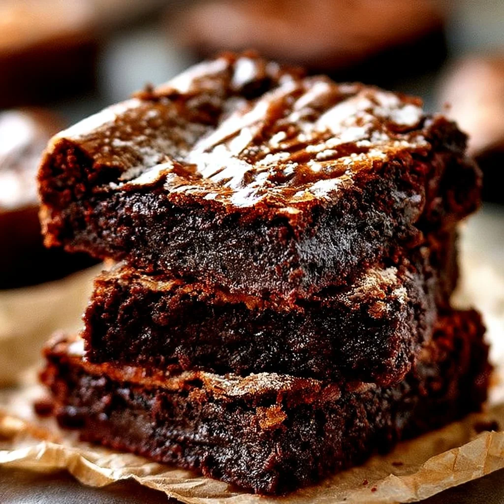 Fudgy homemade brownies cut into squares on a plate