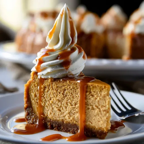 Delicious homemade pumpkin cheesecake served on a festive plate