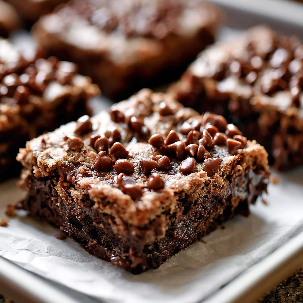 Delicious sourdough brownies made with sourdough discard on a wooden table