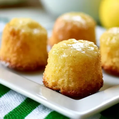 Bite-sized Lemon Drop Cakes garnished with lemon zest on a white plate