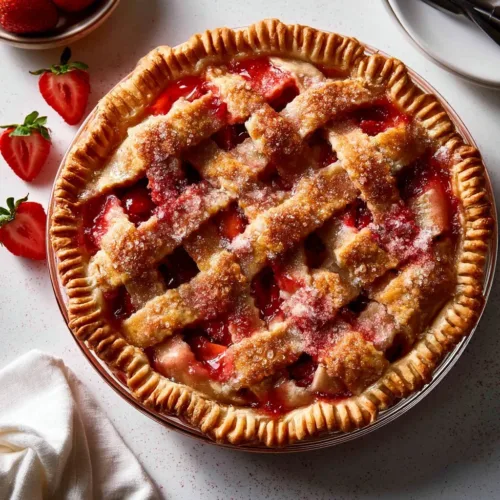 Delicious Brown Butter Strawberry Peach Pie with fresh fruit filling