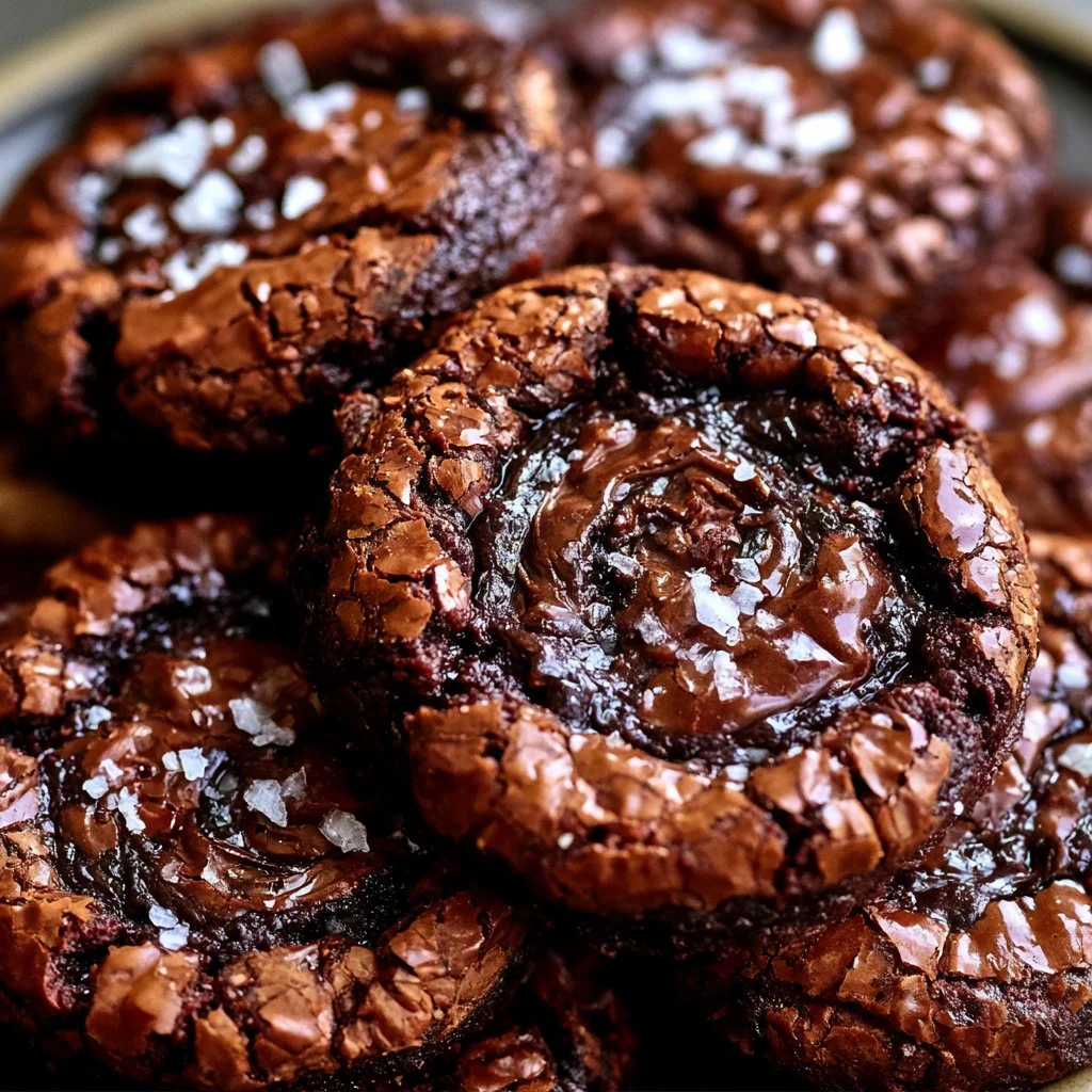 Delicious homemade chocolate brownie cookies stacked on a plate