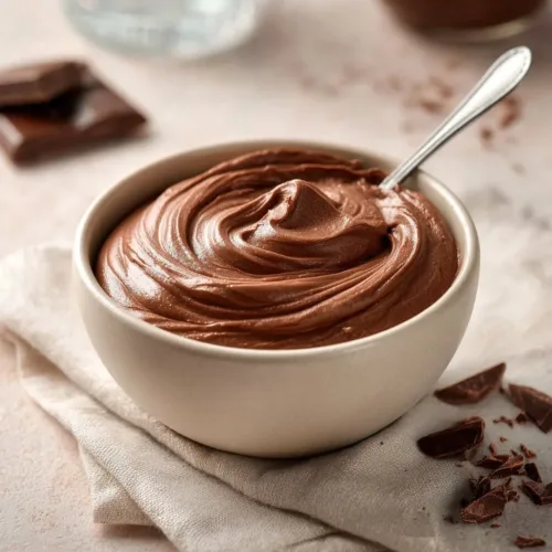 Delicious cottage cheese chocolate mousse served in a bowl