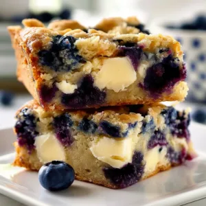 cozy blueberry white chocolate blondies on a plate