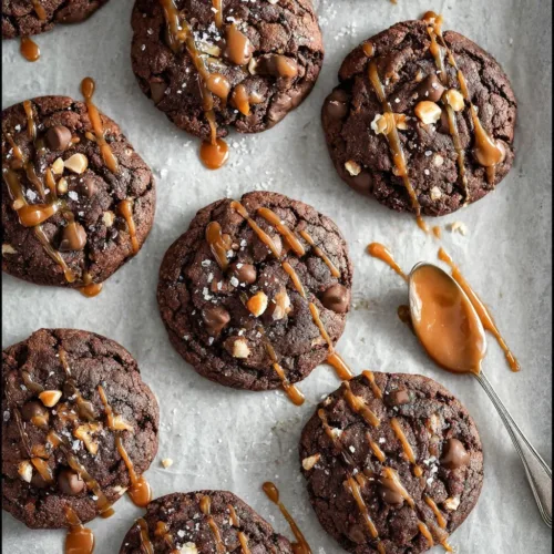 Delicious double chocolate salted caramel cookies on a plate