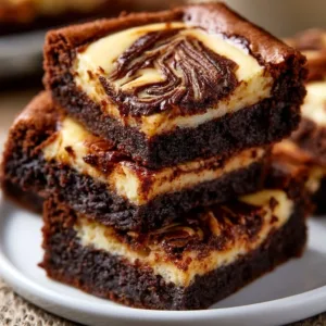 Delicious homemade cheesecake brownies topped with creamy cheesecake swirl.