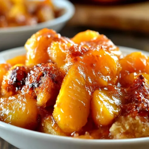 Delicious easy fresh peach cobbler topped with crispy crust and peaches