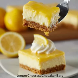 Easy lemon cheesecake bars topped with lemon zest and served on a plate