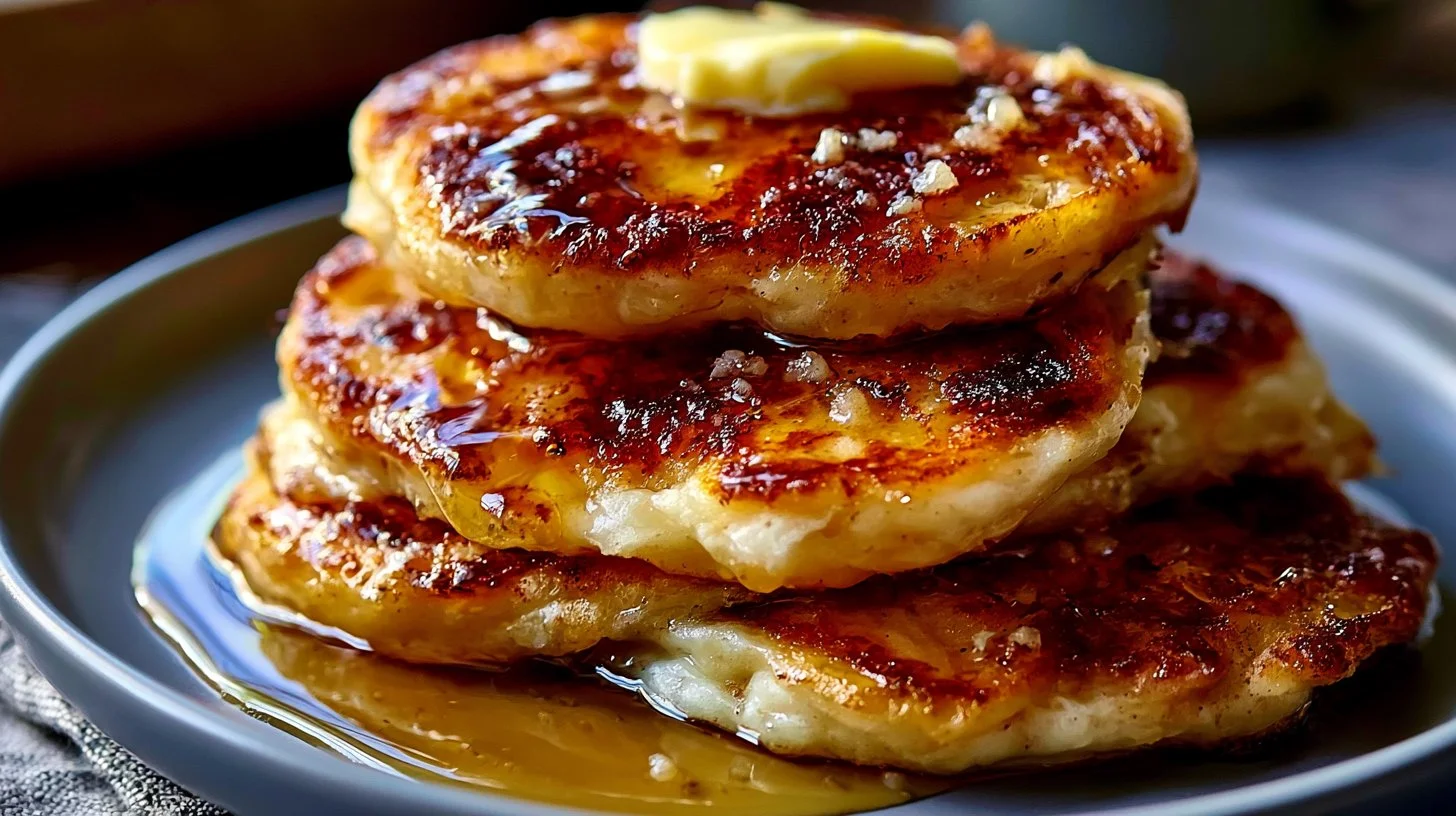 Fluffy Sourdough Discard Cinnamon Roll Pancakes with Easy Maple Glaze