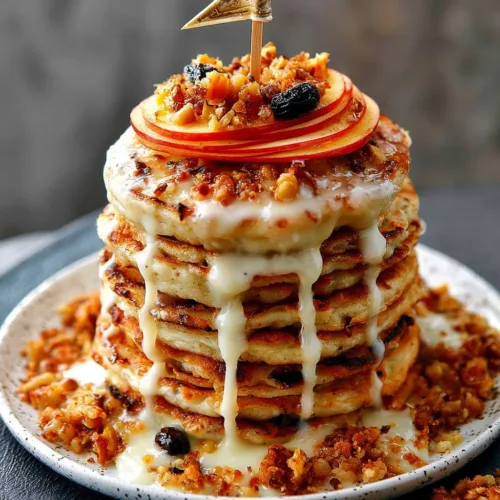 Fluffy sourdough discard pancakes served on a plate with syrup and berries.