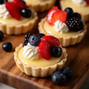 Delicious fresh mini fruit tarts topped with assorted fruits