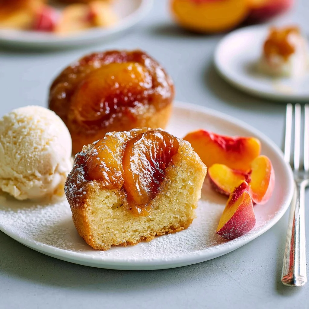fresh-mini-peach-upside-down-cakes-2026-06-23-125926 Fresh mini peach upside down cakes topped with caramelized peaches