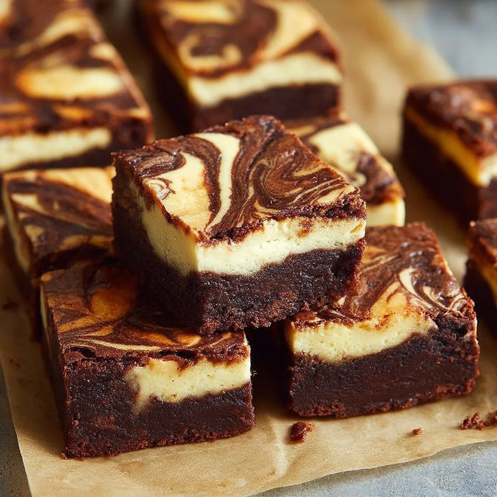 Gluten-free cheesecake brownies with creamy topping and rich chocolate base.