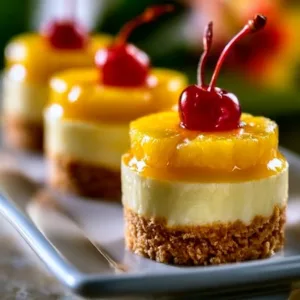 Mini pineapple cheesecake cups topped with fresh pineapple slices