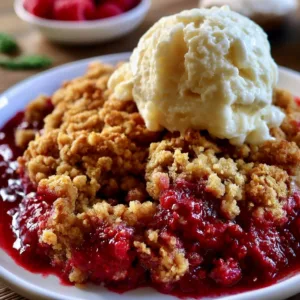 Fresh raspberry crumble dessert with a golden crust and berry filling