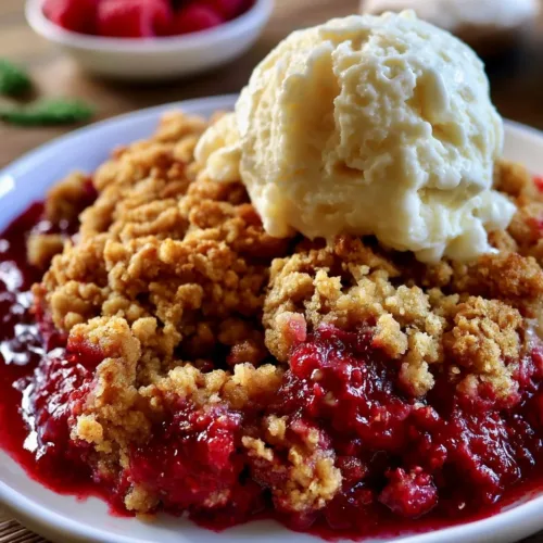 Fresh raspberry crumble dessert with a golden crust and berry filling