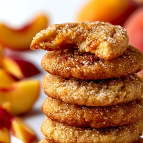 Deliciously soft peach cookies with a golden-brown crust and fresh peach chunks.