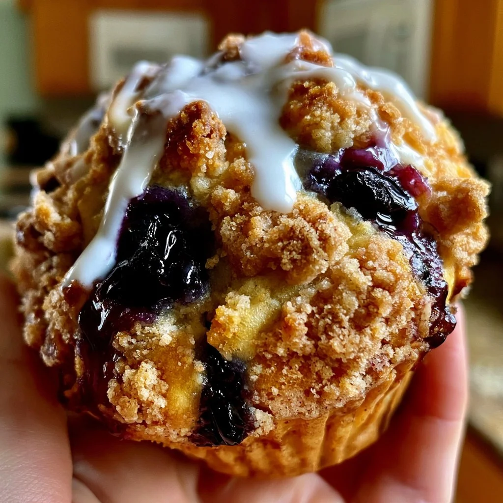 Freshly baked sourdough blueberry lemon muffins on a plate