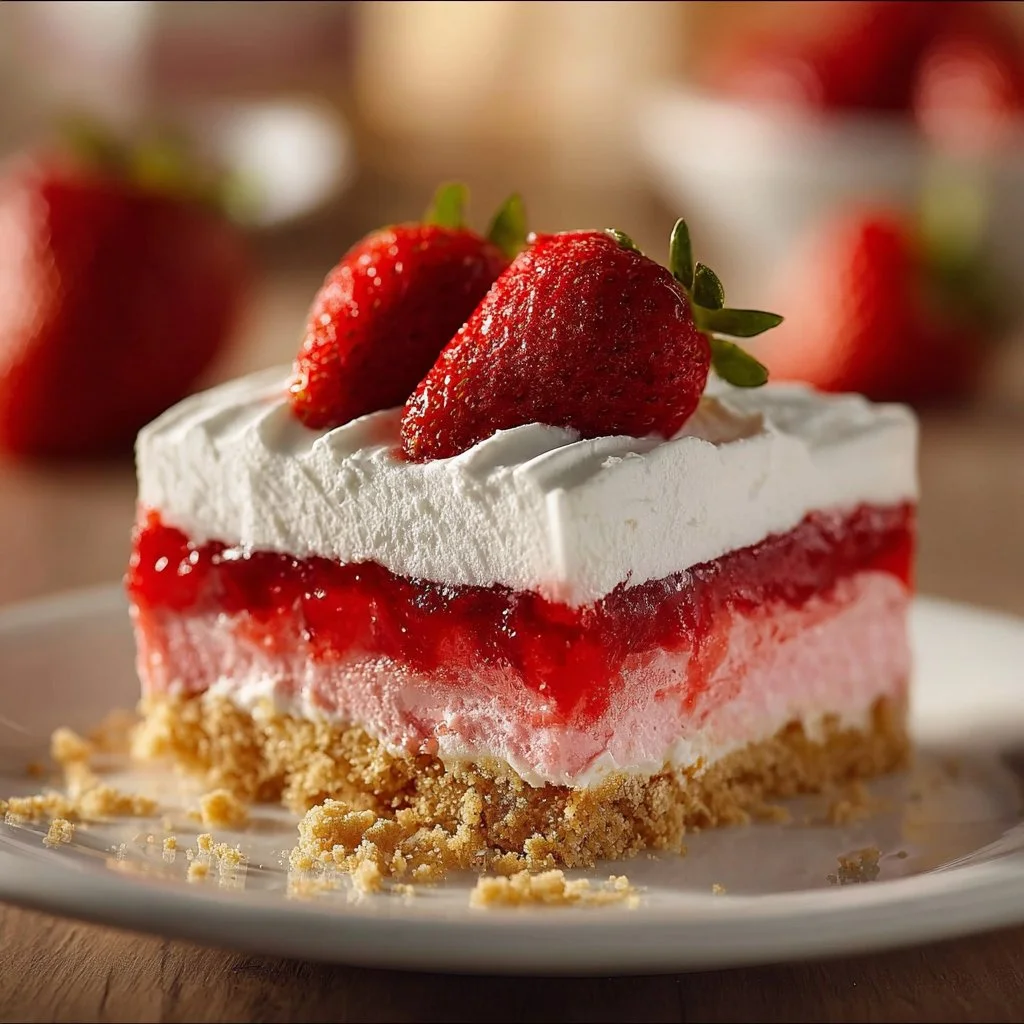 Strawberry lasagna with creamy layers and fresh strawberries
